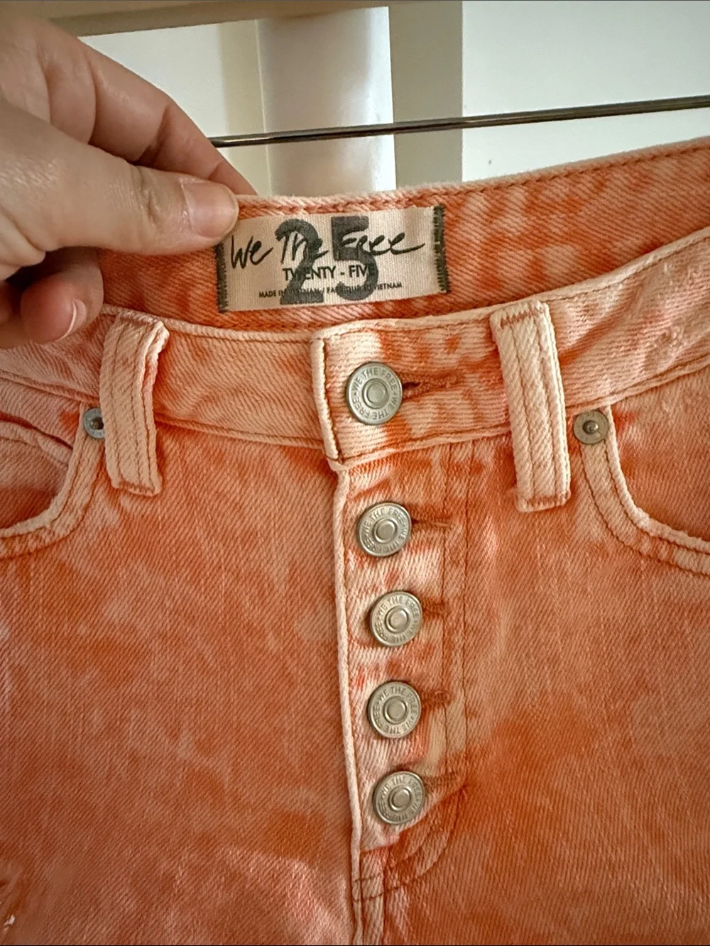 Free People We The Free Romeo Rolled Cuff Peach Denim Shorts Boho Festival Vacay